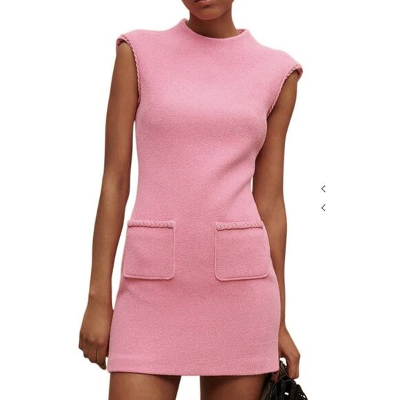 NWT Maje Rapela Tweed Pink Mini Dress Size 8 Medium NEW - Picture 6 of 9